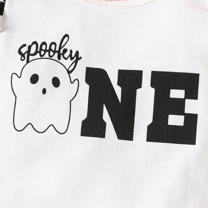 Conjunto de mono y falda con estampado de letras de Halloween para niñas pequeñas