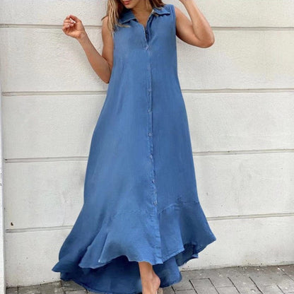 Vestido largo informal sin mangas con solapa para mujer