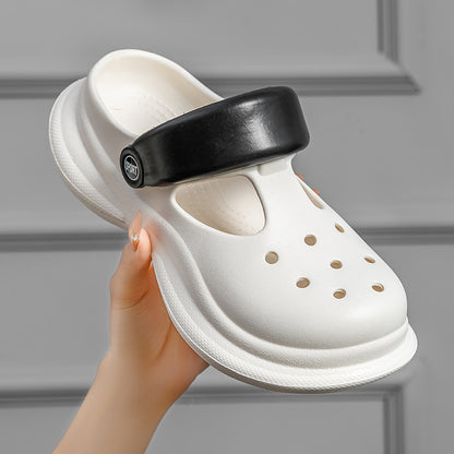 Zapatos casuales de moda para mujer con suela gruesa y agujeros antideslizantes en colores contrastantes