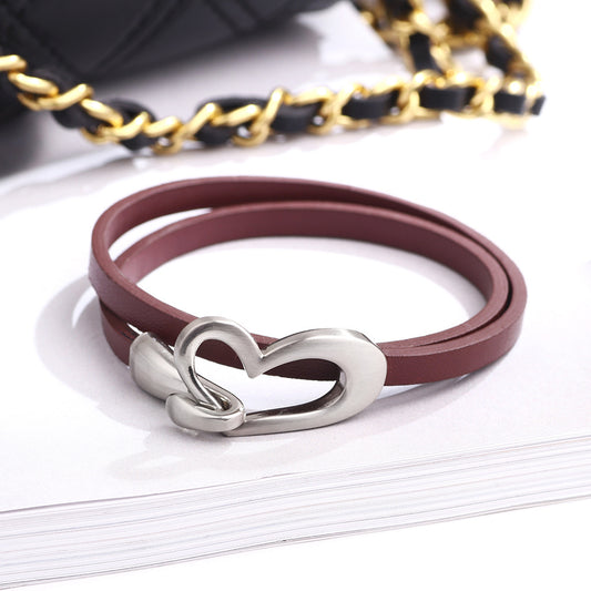 Women Fashion Solid Color Love Buckle Double Layer Alloy Bracelet