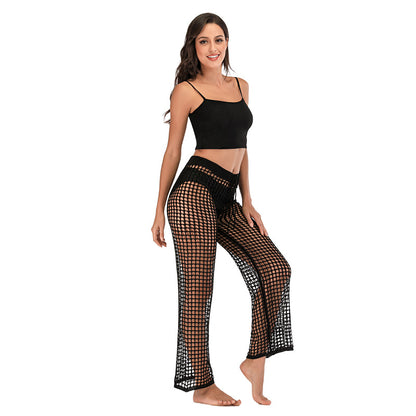 Pantalones anchos de punto con agujeros informales a la moda para mujer