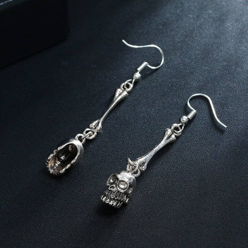 Boucles d'oreilles vintage en alliage pour femme, motif tête de mort d'Halloween