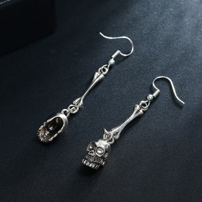 Boucles d'oreilles vintage en alliage pour femme, motif tête de mort d'Halloween