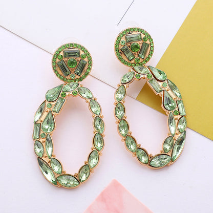 Boucles d'oreilles géométriques ovales en alliage et strass pour femmes, bijoux élégants
