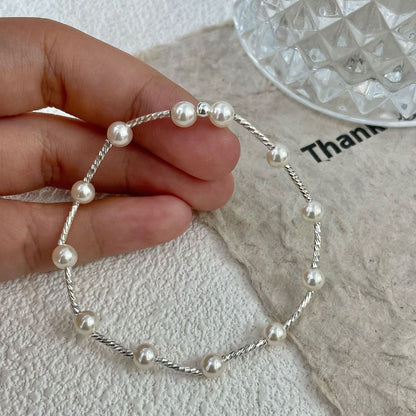 Simple Imitation Pearl S925 Sterling Silver Bracelet