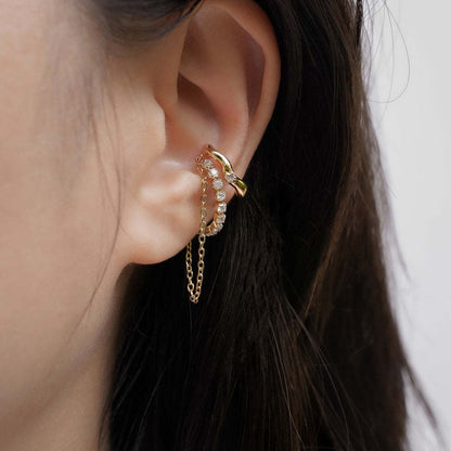 18K Gold Zircon Tassel Ear Clip