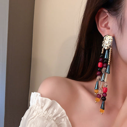 Pendientes bohemios con borlas de diamantes de imitación multicolor