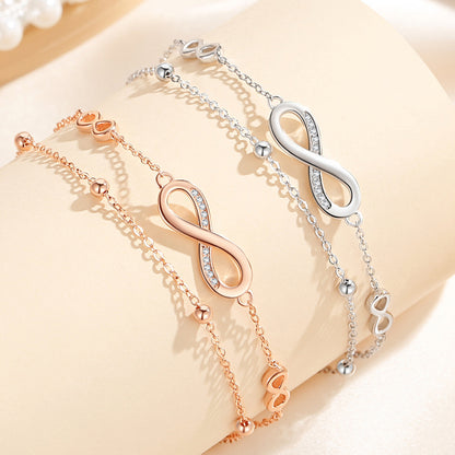 Women Fashion Elegant S925 Silver Zircon Infinite Loop Bracelet