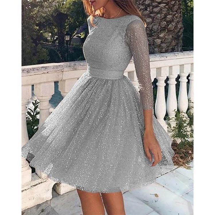 Summer Women Fashion Long Sleeve High Waist Cocktail Dress