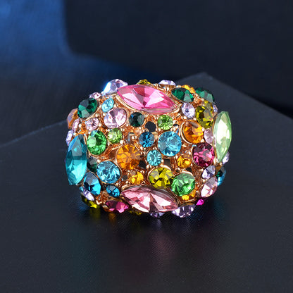 Bague en forme de U en zircon coloré exagéré pour femme, dorée