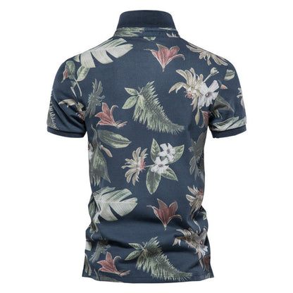 Summer Vacation Leaf Floral Printed Polo Shirt