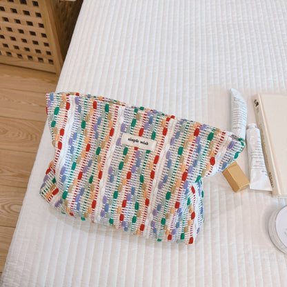 Bolsa de cosméticos tejida multicolor sencilla