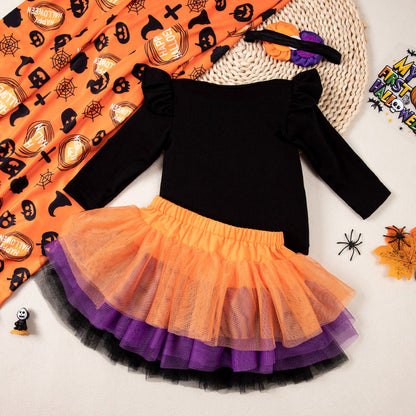 Conjuntos de mameluco de calabaza con alfabeto de Halloween para niñas pequeñas