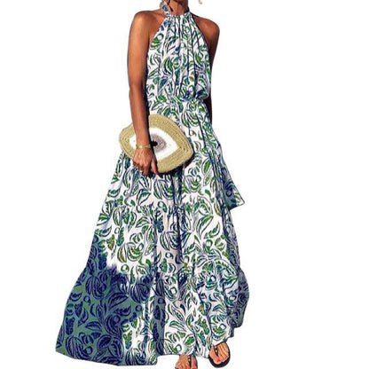 Bohemian Vintage Women Summer Vacation Halter Dress