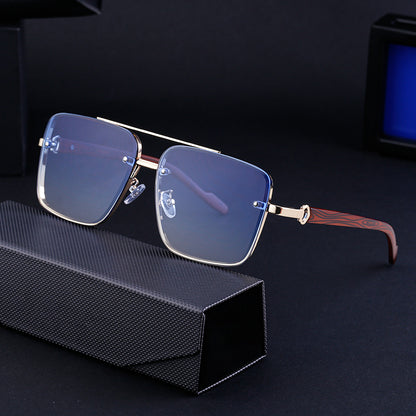 Gafas de sol informales de imitación de madera con borde cuadrado y diseño a la moda para hombre
