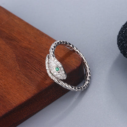 Anillo de plata con abertura de serpiente para mujer, elegante y sencillo, joyería de plata.