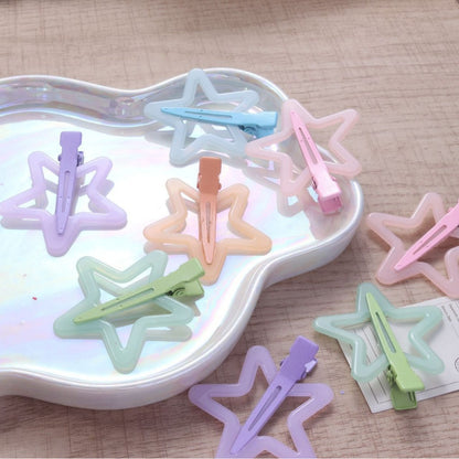 Pinza para el pelo de estrella de cinco puntas de color liso para mujer, estilo dulce y de aleación.