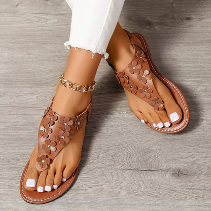 Sandalias planas florales de moda de talla grande