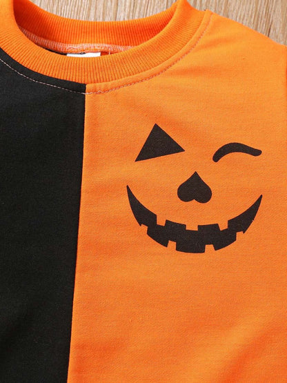 Kids Toddler Boys Pumpkin Print Cotton Sweater Trousers Set