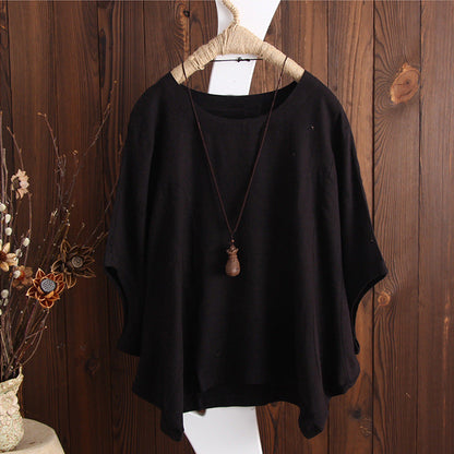 Top de lino y algodón de color liso de talla grande a la moda para mujer