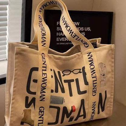Bolso de mano informal de lona con estampado de letras para mujer