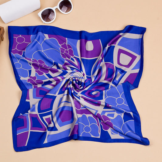 Bufanda de seda sintética con estampado cuadrado a la moda para mujer