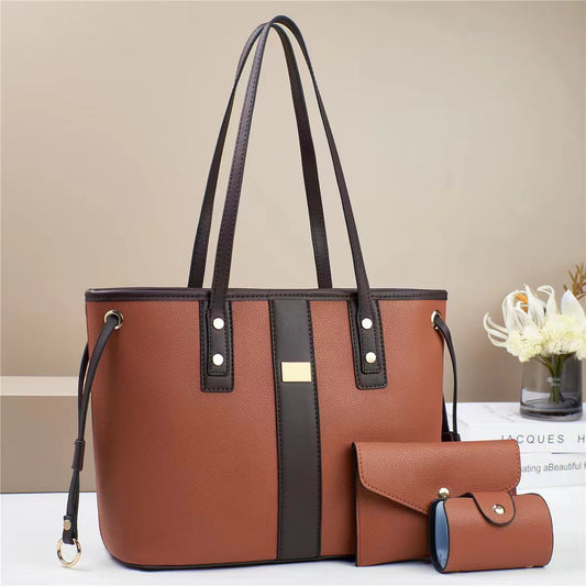 Women Color Blocking Large Capacity Tote Bag Set