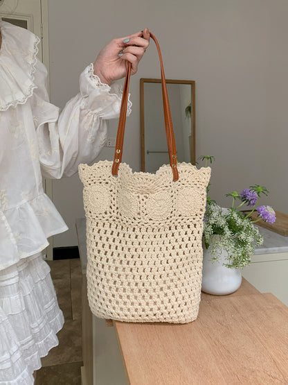 Sac tissé creux au crochet pour femme avec motif floral