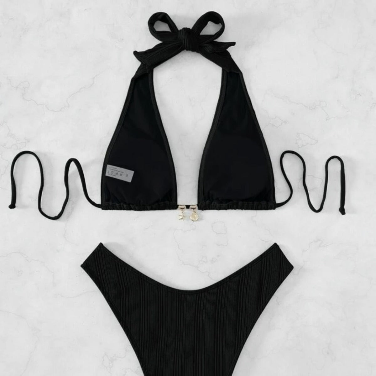 Bikini sexy de cuello halter de color sólido a la moda para mujer