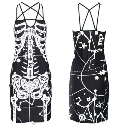 Vestido sexy punk de Halloween con calavera y huesos cruzados para mujer