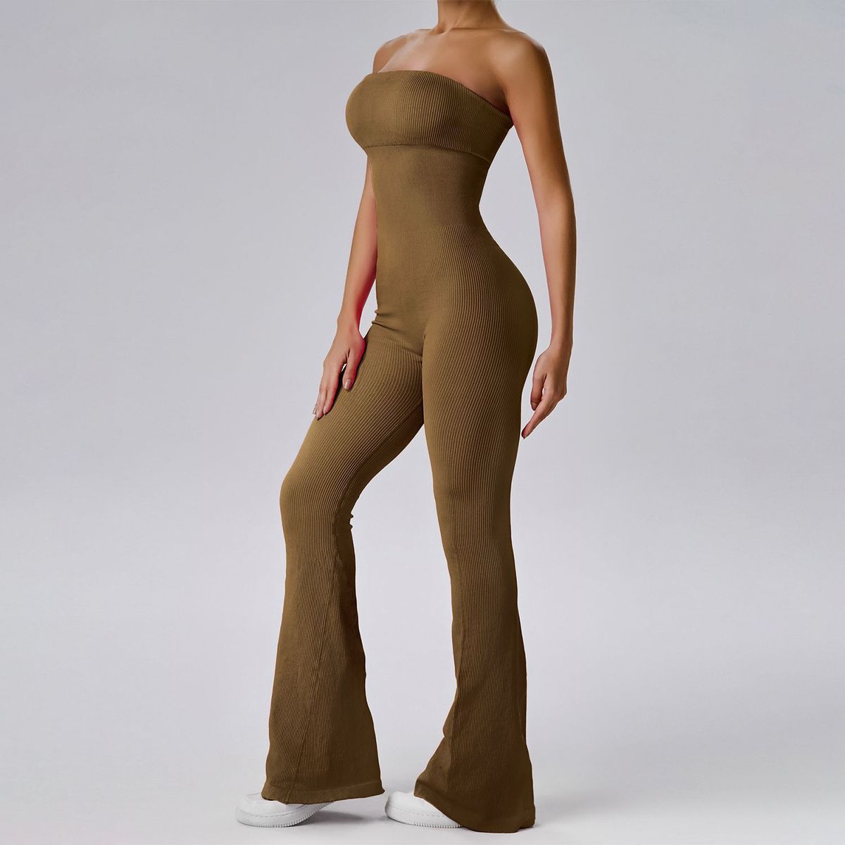 Women Fashion Solid Color Tube Top Yoga Jumpsuit