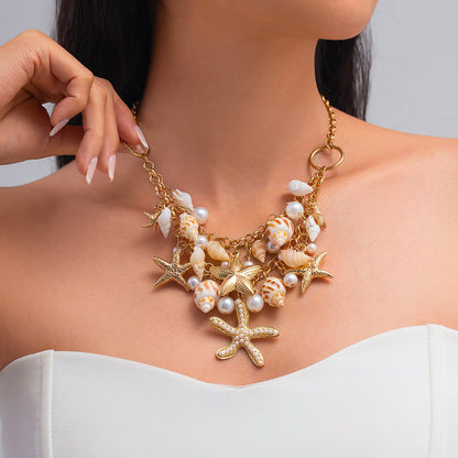 Ocean Wind Vacation Beach Starfish Shell Necklace