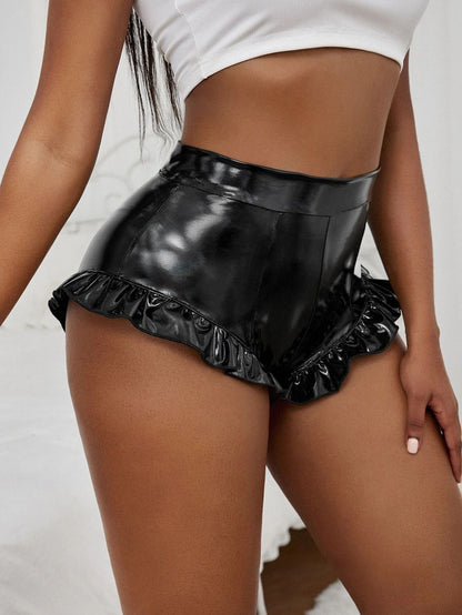 Pantalones cortos de cuero sintético de color liso sexys a la moda para mujer