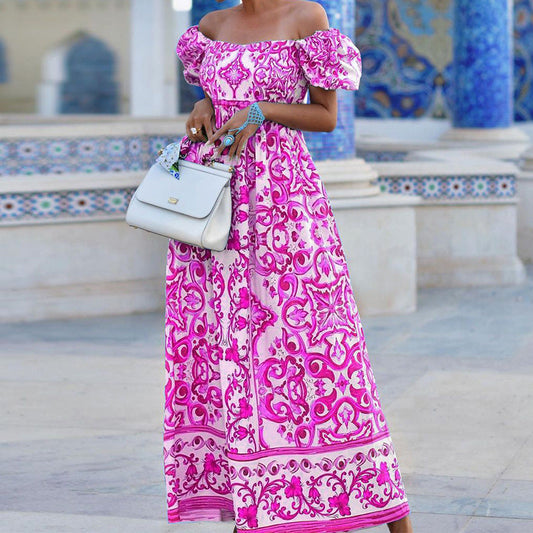 Fall Spring Fashion Elegant Women Off-Shoulder Bohemian Maxi Dress
