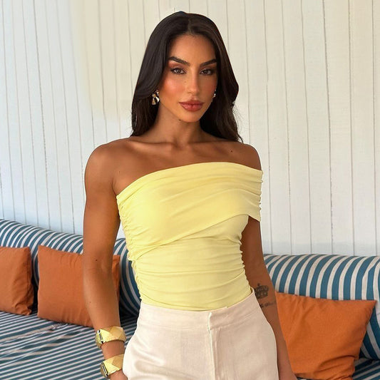 Women Fashion Sexy Irregular Slant Shoulder Tank Top