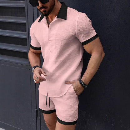 Conjunto informal de camiseta y pantalones cortos de manga corta para hombre, mezcla de algodón