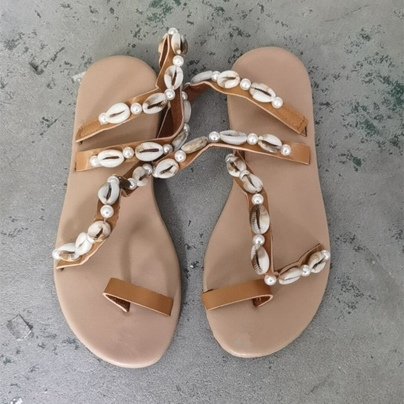 Sandales coquillages pour femmes, style bohème, décontractées, pour l'été et les vacances