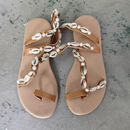 Sandales coquillages pour femmes, style bohème, décontractées, pour l'été et les vacances