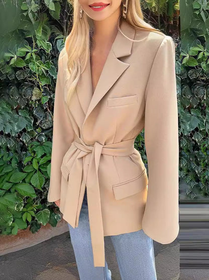 Women Casual Solid Color Polyester Lapel Blazer