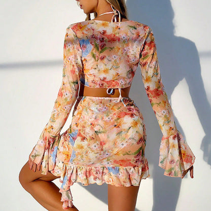 Traje de baño playero con estampado floral para mujer