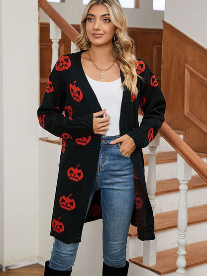 Pull cardigan jacquard citrouille d'Halloween pour femme