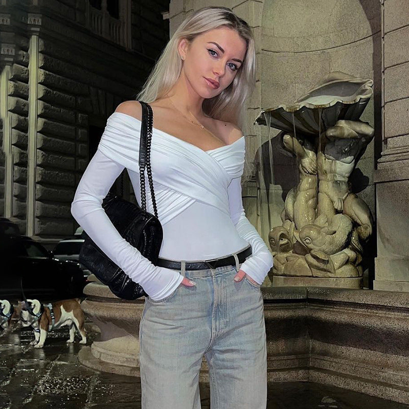 Body elegante de primavera y otoño con escote en V y hombros descubiertos y manga larga