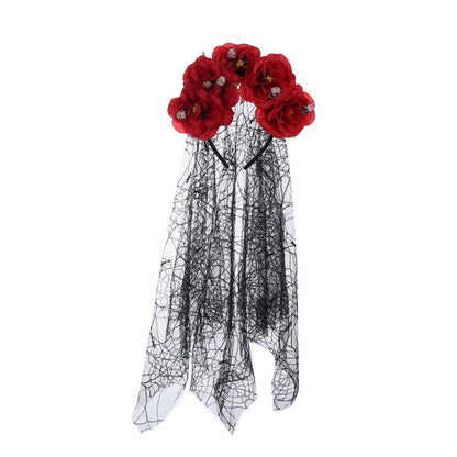 Bandeau en tissu de style gothique avec motif floral et tête de mort, ornement d'Halloween