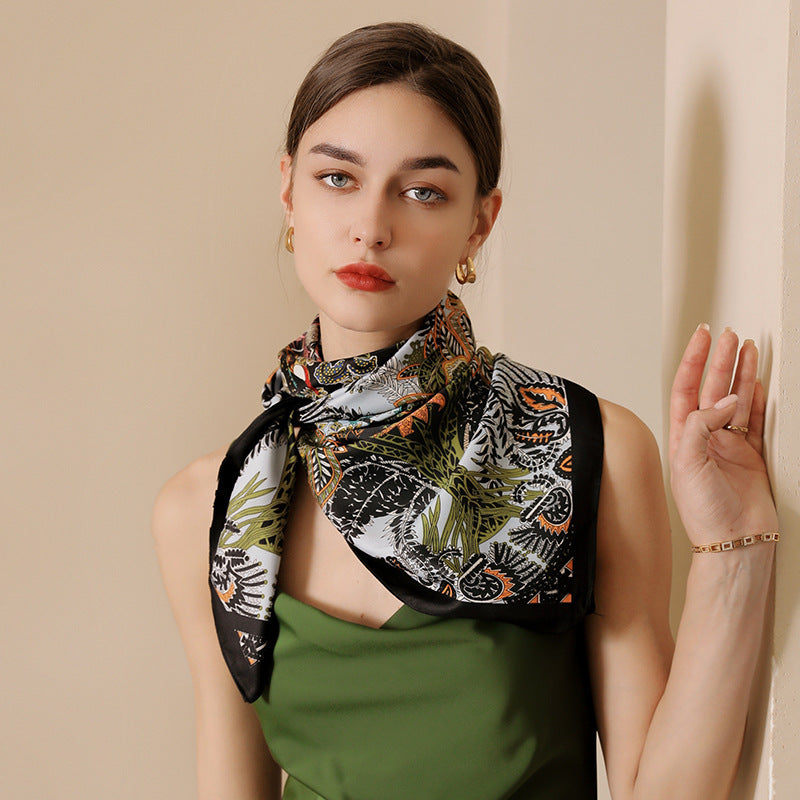 Bufanda cuadrada de seda con estampado floral clásico de primavera para mujer