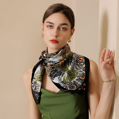 Bufanda cuadrada de seda con estampado floral clásico de primavera para mujer