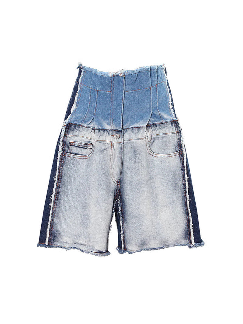 Pantalones cortos vaqueros casuales de cintura alta con costuras para mujer