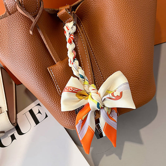 Women Fashion Printed Ribbon Tie Bag Handle Scarf