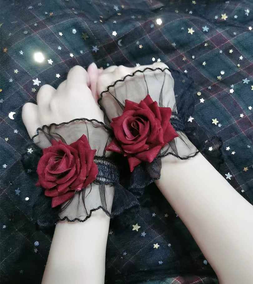 Robe gothique Lolita d'Halloween en dentelle avec manches roses