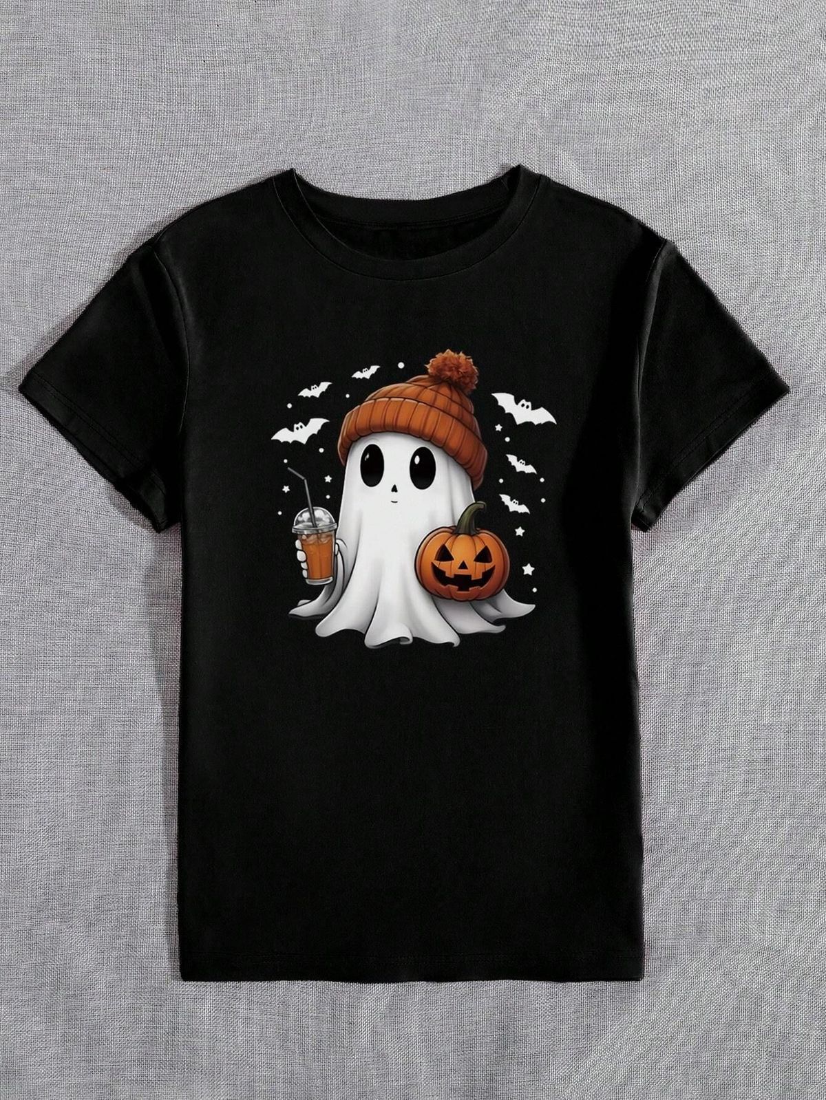 Camiseta de calabaza de Halloween de manga corta y cuello redondo