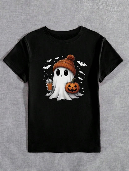Camiseta de calabaza de Halloween de manga corta y cuello redondo